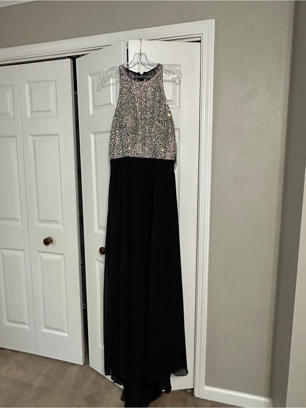 Panoply Black Halter Gown with Silver Sequin Bodice